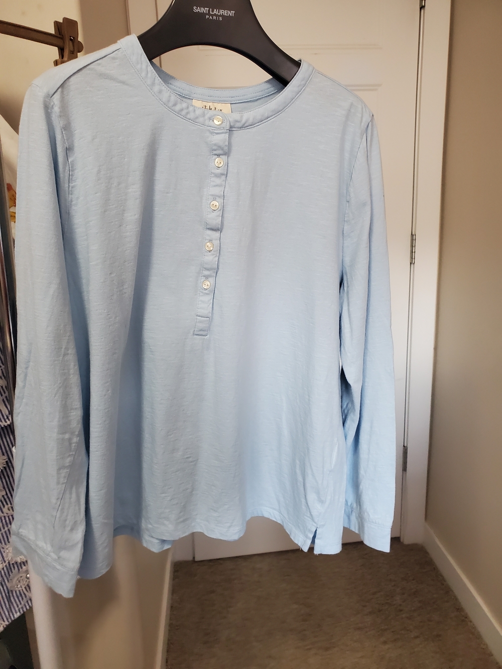 Style & Co Long Sleeve Henley Shirt XL Light Blue